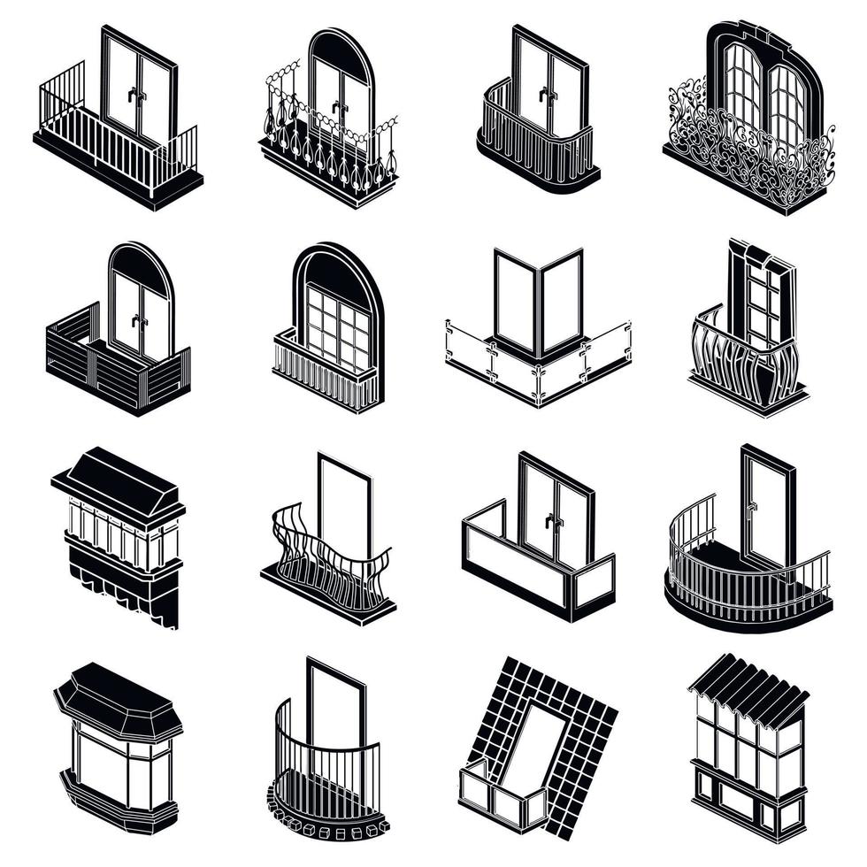 Balkonfenster bildet Icons Set, einfachen Stil vektor