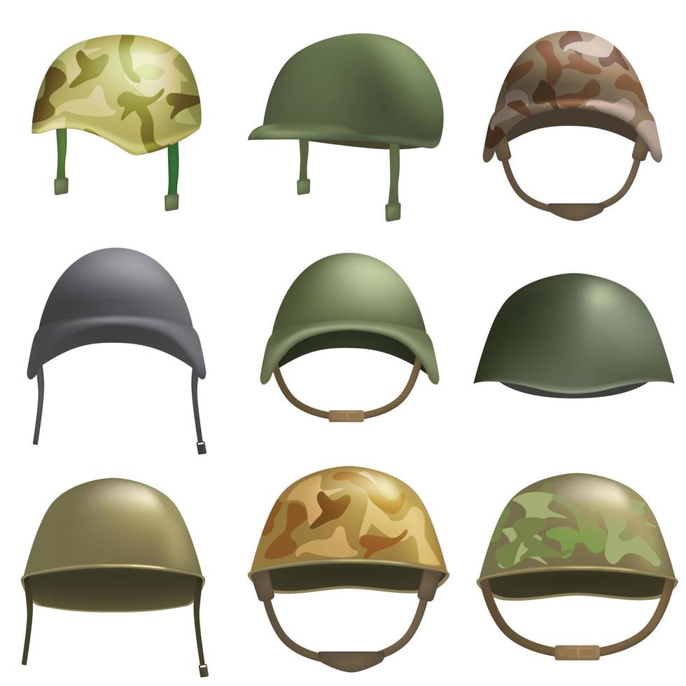 Armeehelm-Soldaten-Mockup-Set, realistischer Stil vektor