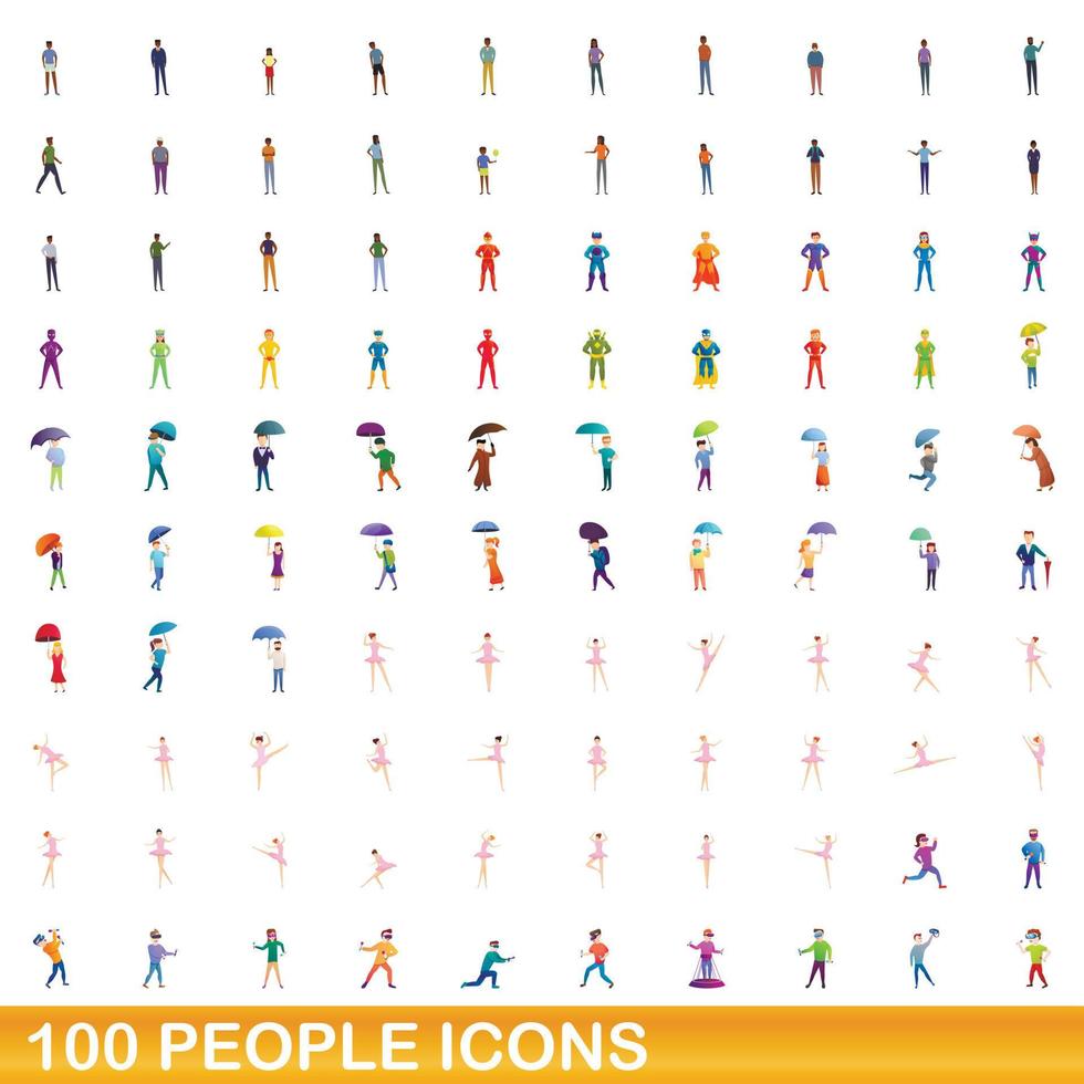 100 Personen Icons Set, Cartoon-Stil vektor