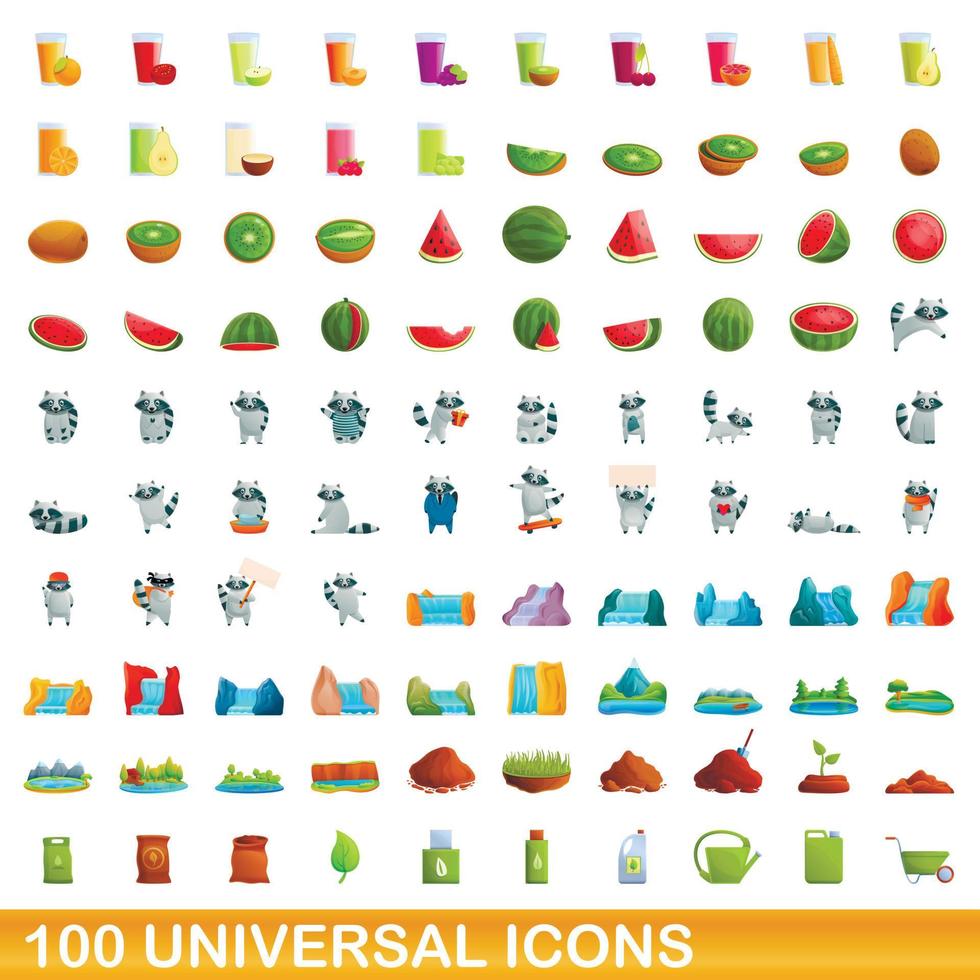 100 universelle Symbole im Cartoon-Stil vektor