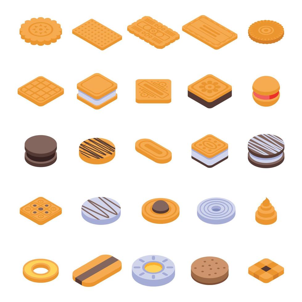 cookie ikoner set, isometrisk stil vektor