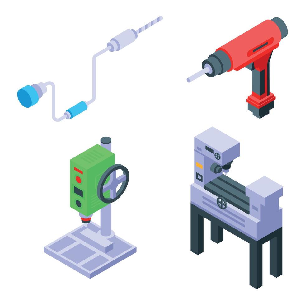Bohrmaschinensymbole gesetzt, isometrischer Stil vektor