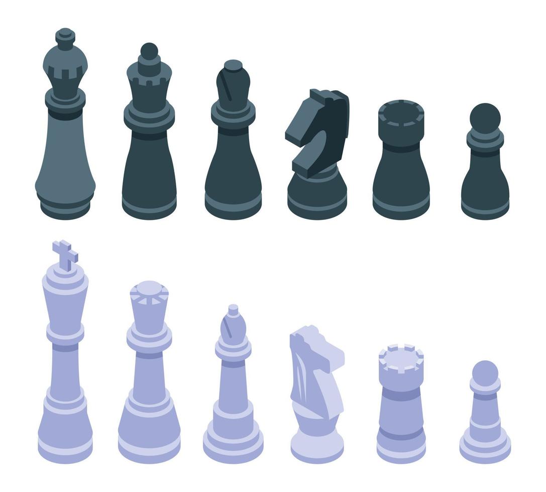 Schachsymbole gesetzt, isometrischer Stil vektor