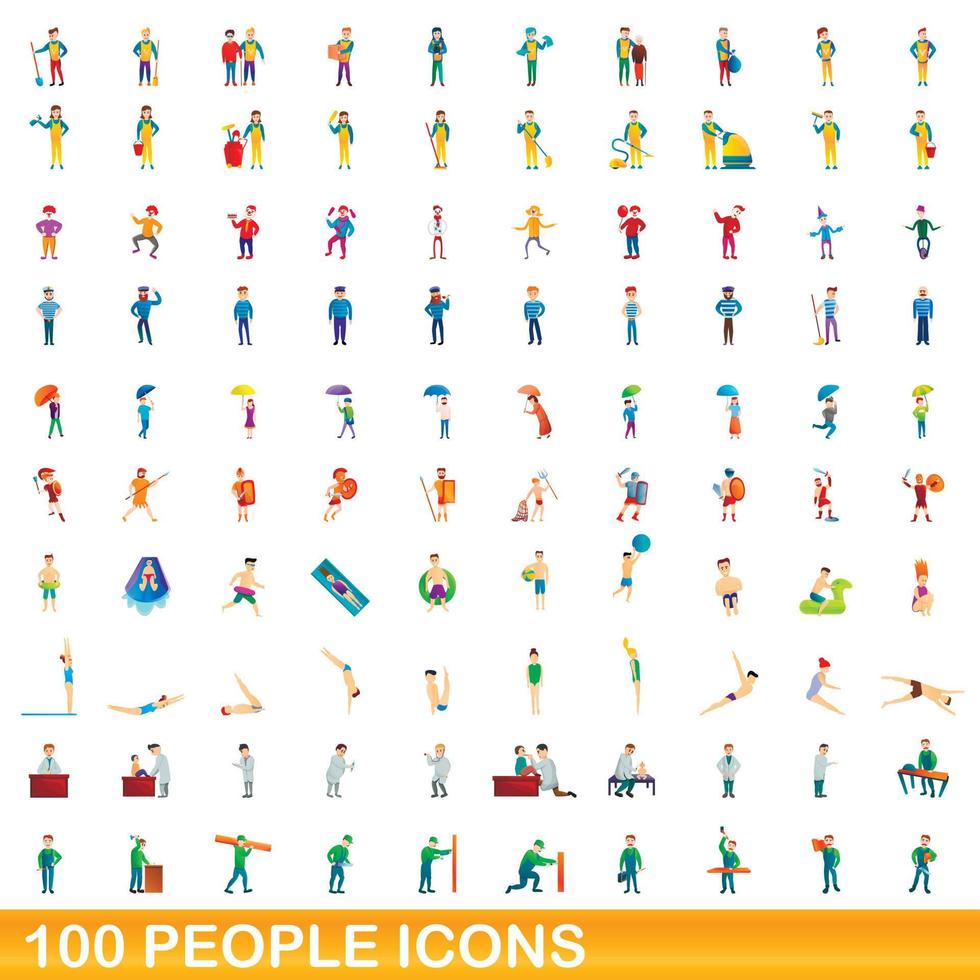 100 Personen Icons Set, Cartoon-Stil vektor