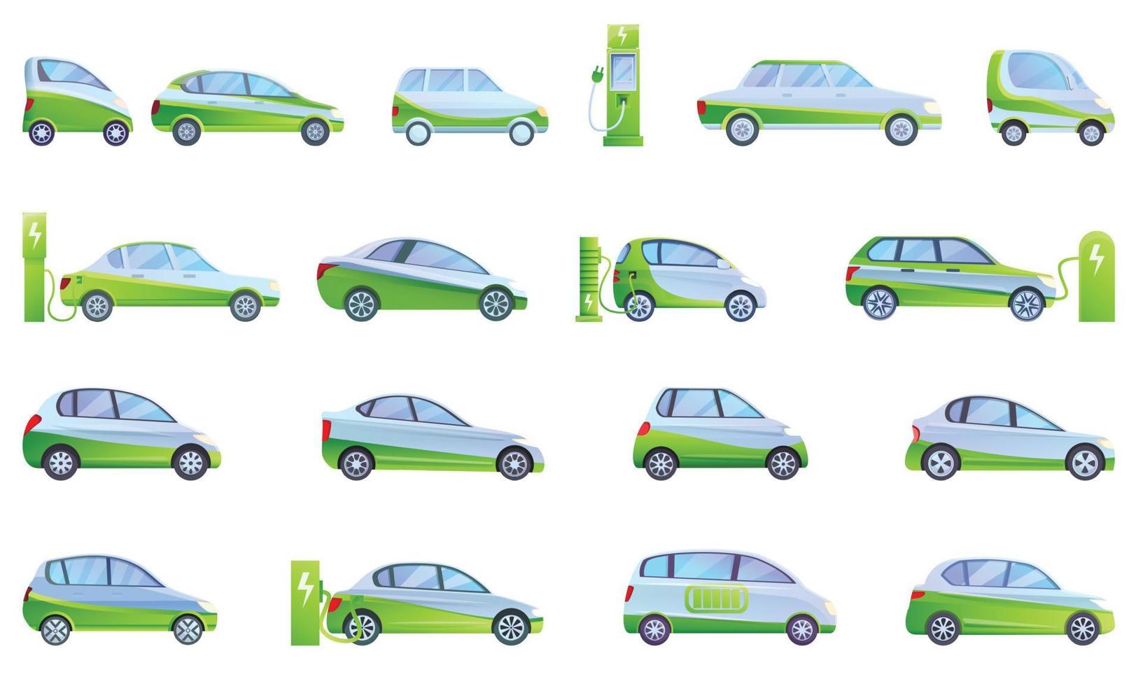 Hybrid-Auto-Icons Set, Cartoon-Stil vektor