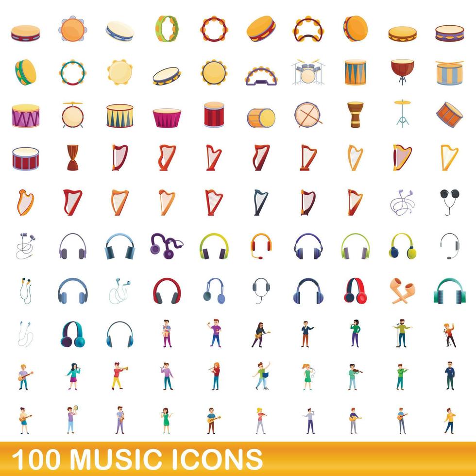 100 Musiksymbole im Cartoon-Stil vektor