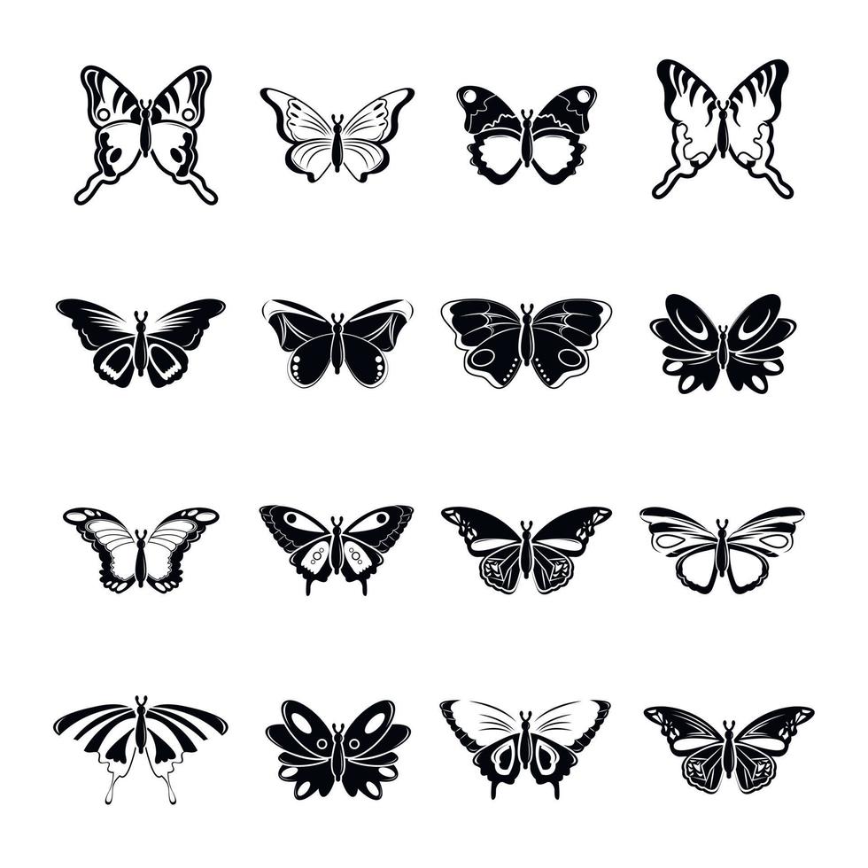 Schmetterling Sammlung Icons Set, einfachen Stil vektor