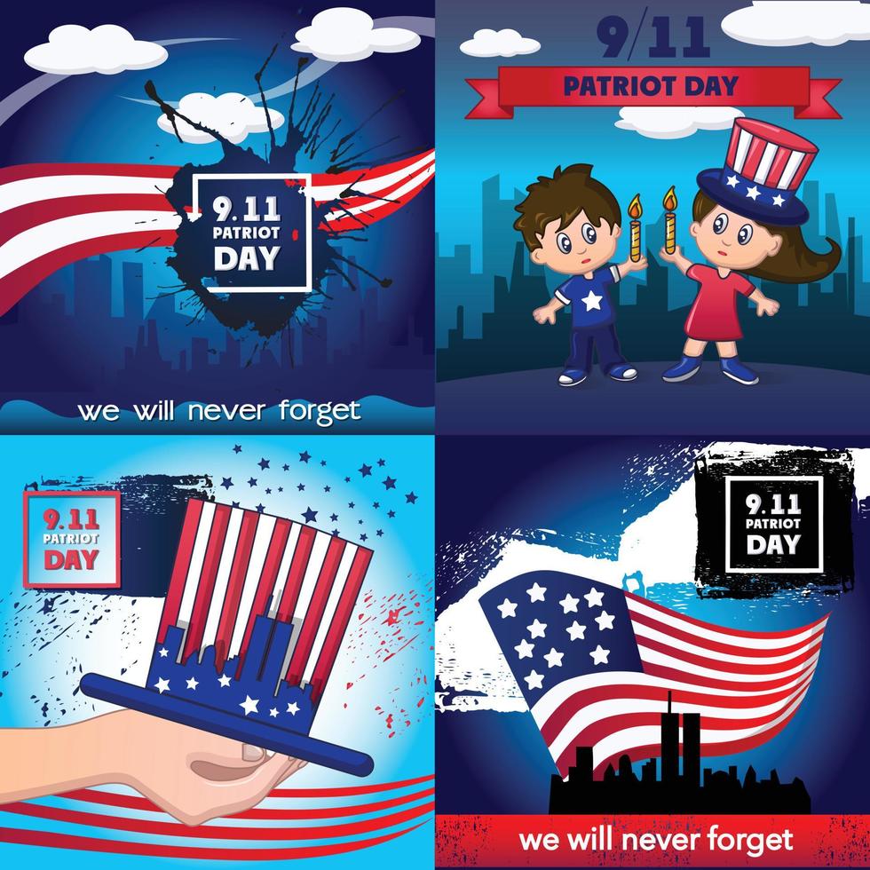 Patriot-Tag-Banner-Konzept-Set, Cartoon-Stil vektor