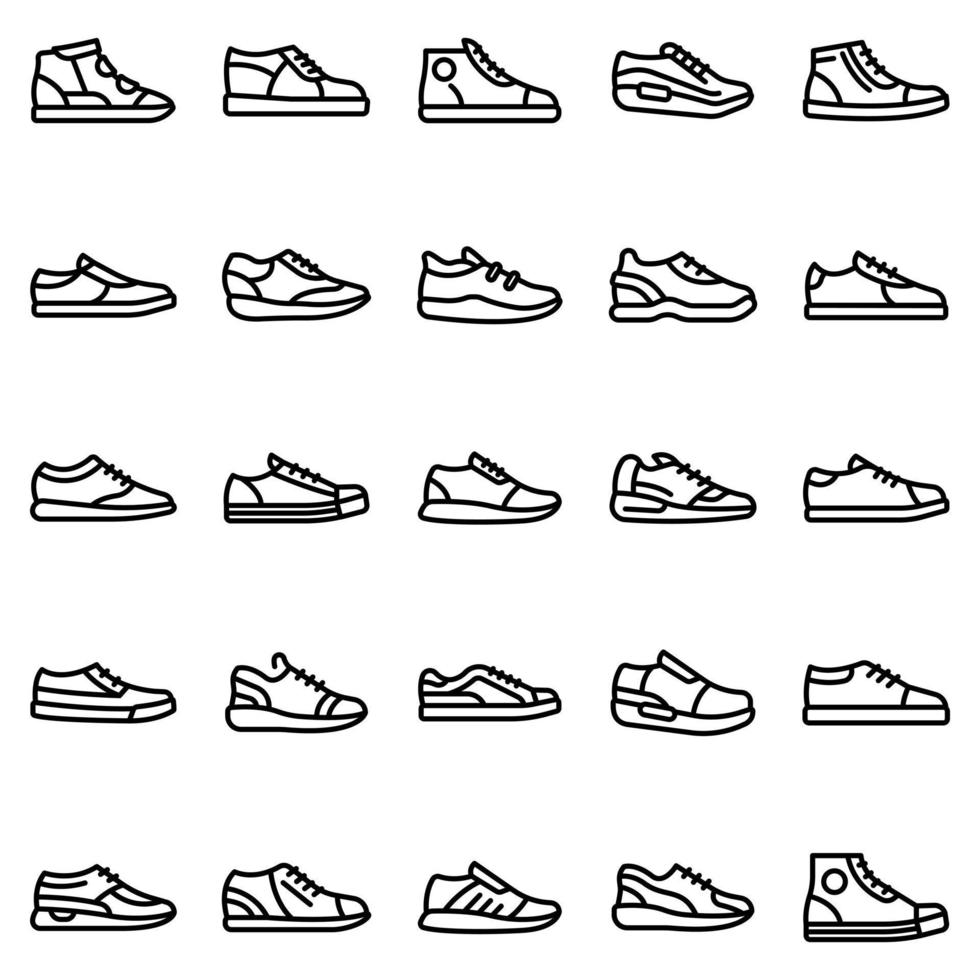 sneakers ikoner set, konturstil vektor
