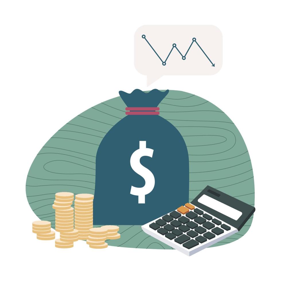 Konzept der Finanzkrise. Kostensenkungsstrategie und -analyse. Haufen von Dollarmünzen fallen Symbol herunter. wirtschaftlicher Niedergang, Niedergang, Krise und Bankrott. Business-Vektor-Illustration vektor