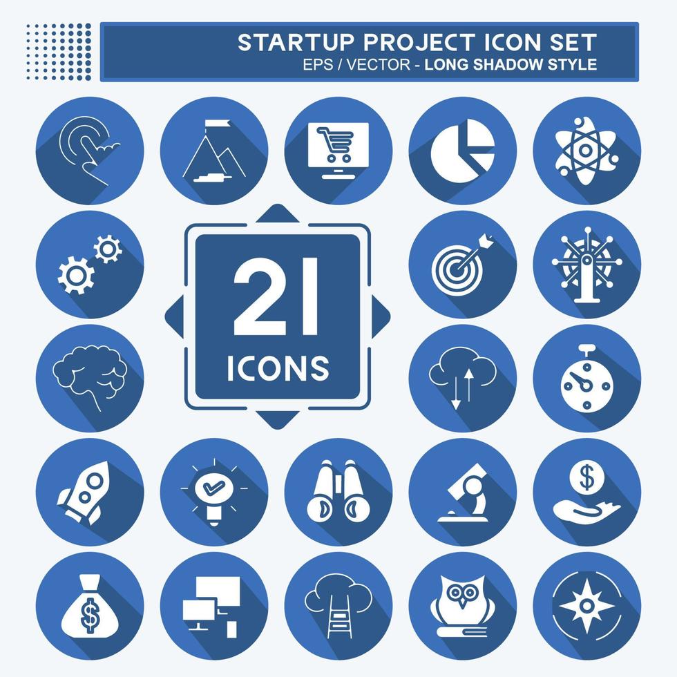 Icon-Set-Startprojekt. geeignet für Startsymbol. langer Schattenstil. einfaches Design editierbar. Design-Vorlagenvektor. einfache Abbildung vektor