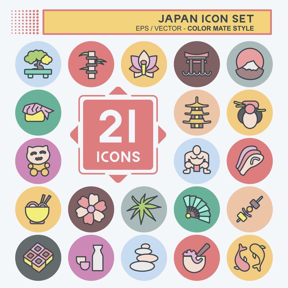 Icon-Set Japan. geeignet für japanisches symbol. Farbe Mate-Stil. einfaches Design editierbar. Design-Vorlagenvektor. einfache Abbildung vektor