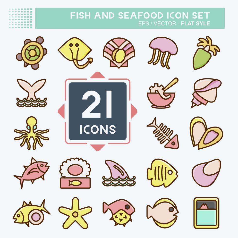 Icon-Set Fisch und Meeresfrüchte. geeignet für Meeresfrüchte-Symbol. flacher Stil. einfaches Design editierbar. Design-Vorlagenvektor. einfache Abbildung vektor