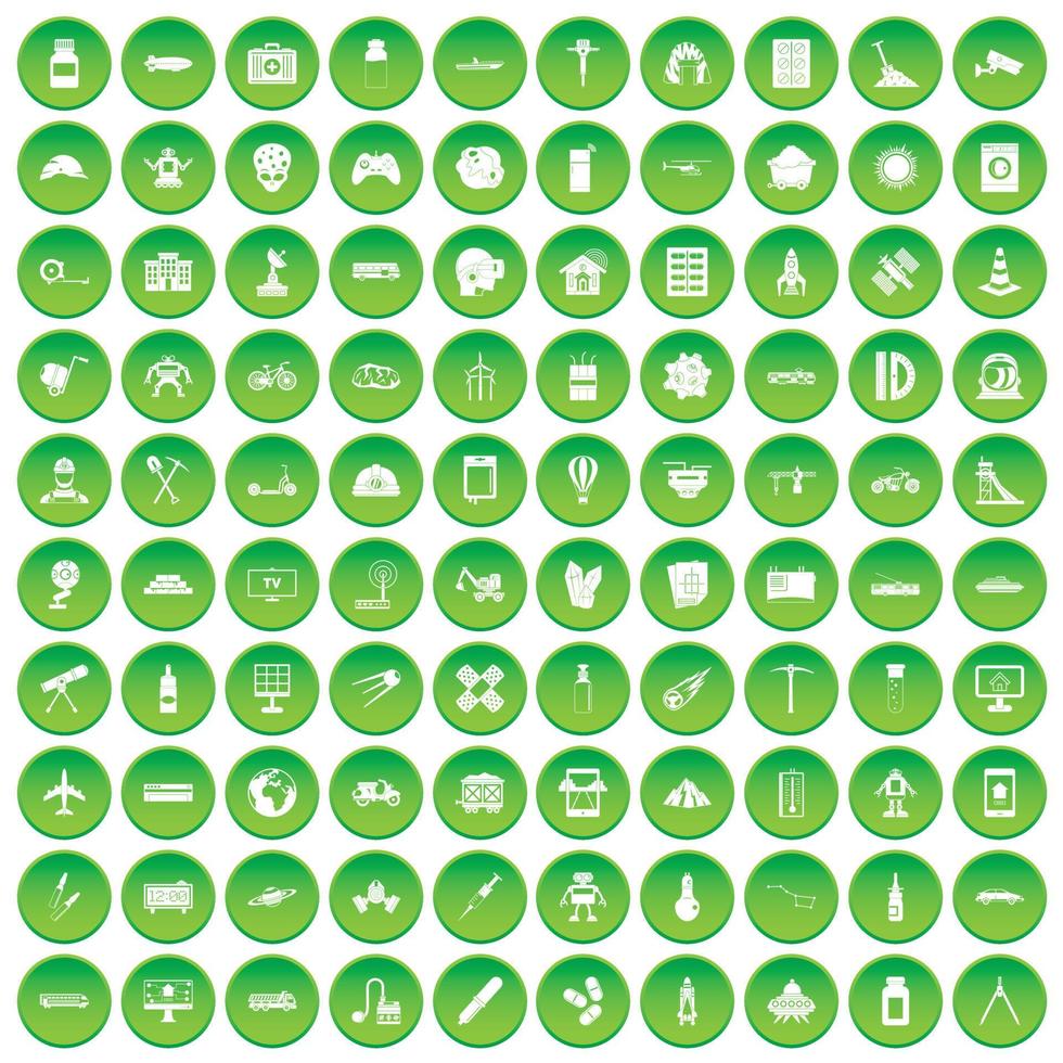 100 Entwicklungssymbole setzen grünen Kreis vektor