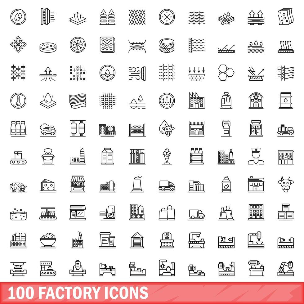 100 Werkssymbole gesetzt, Umrissstil vektor