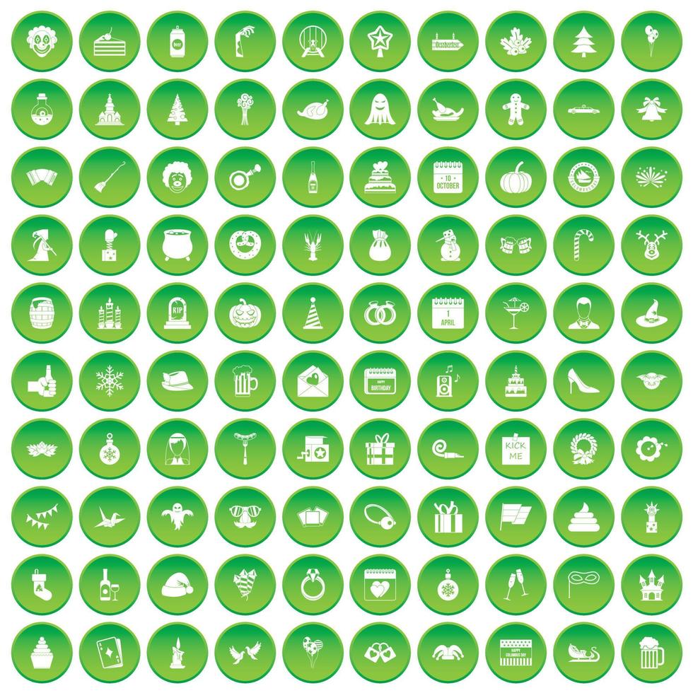 100 Urlaubssymbole setzen grünen Kreis vektor
