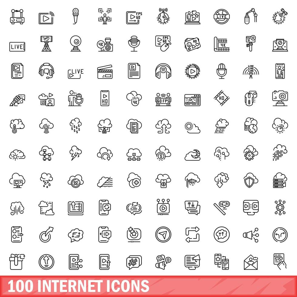 100 Internet-Icons gesetzt, Umrissstil vektor