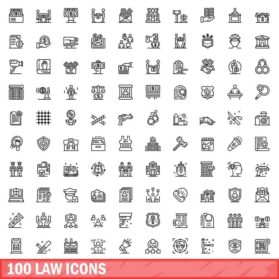 100 Gesetzessymbole gesetzt, Umrissstil vektor