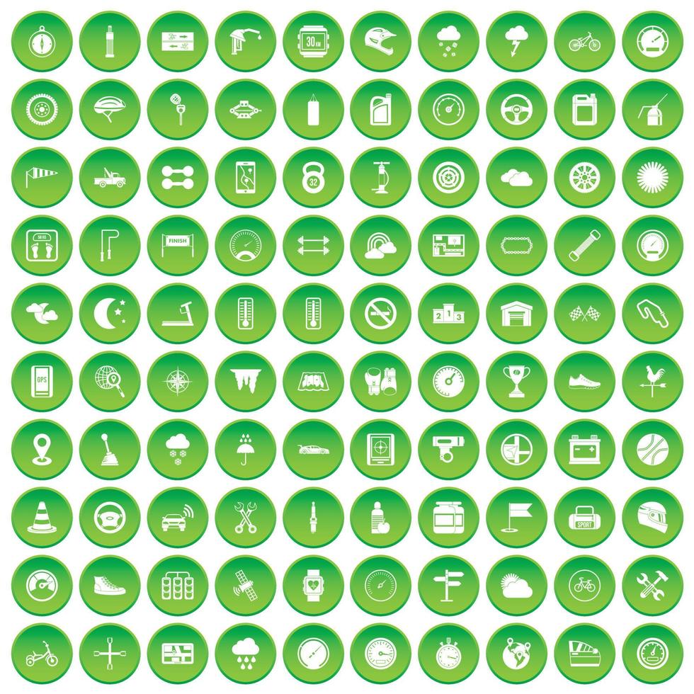 100 Motorsport-Ikonen setzen grünen Kreis vektor