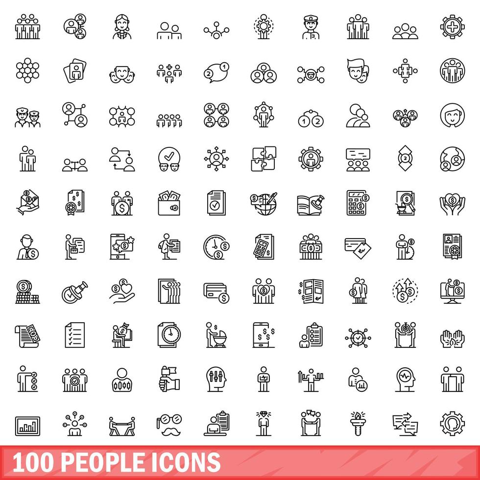 100-Personen-Icons gesetzt, Umrissstil vektor