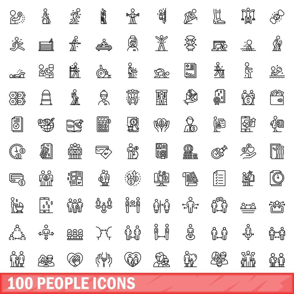 100-Personen-Icons gesetzt, Umrissstil vektor