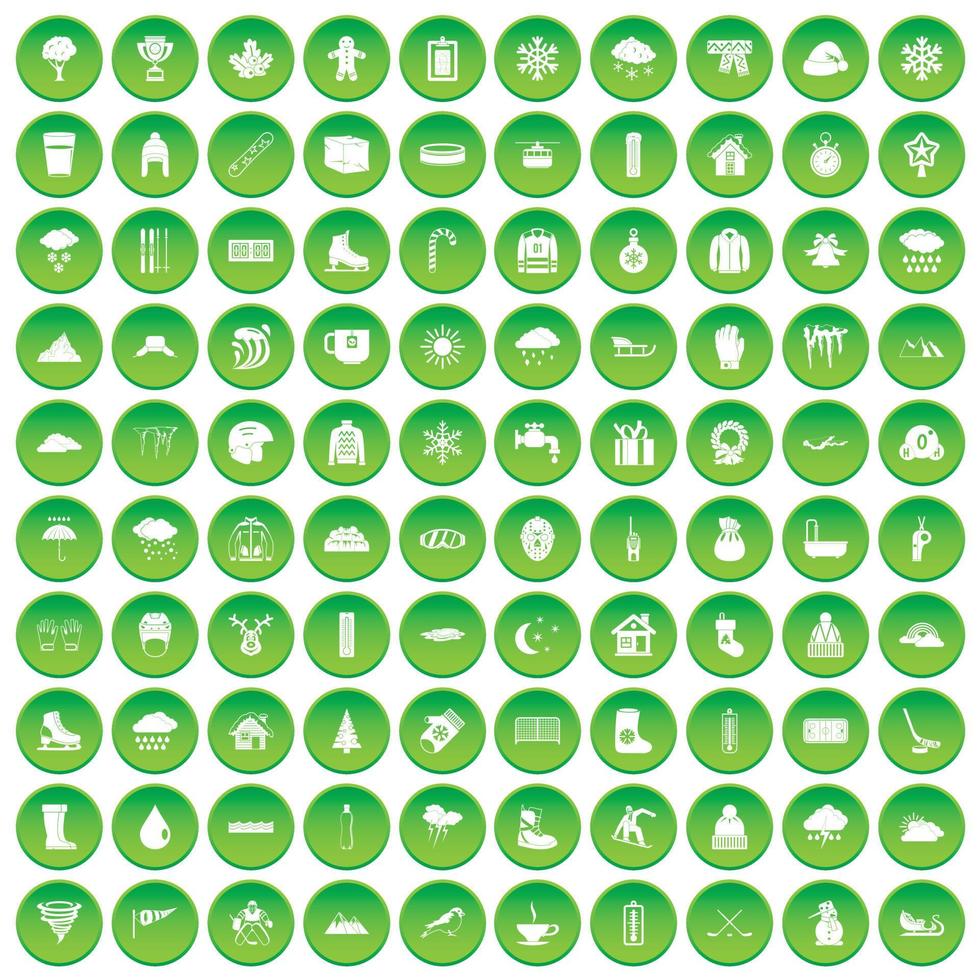 100 snö ikoner som grön cirkel vektor