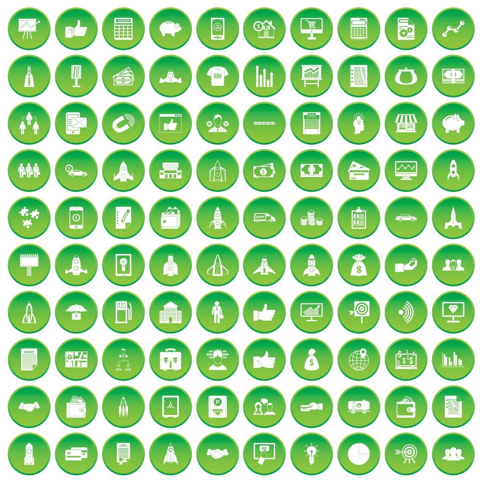 100 startikoner som grön cirkel vektor
