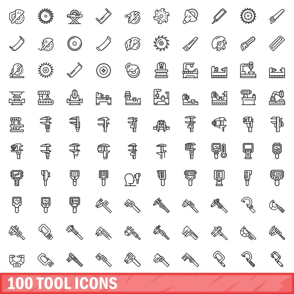 100 verktygsikoner set, konturstil vektor