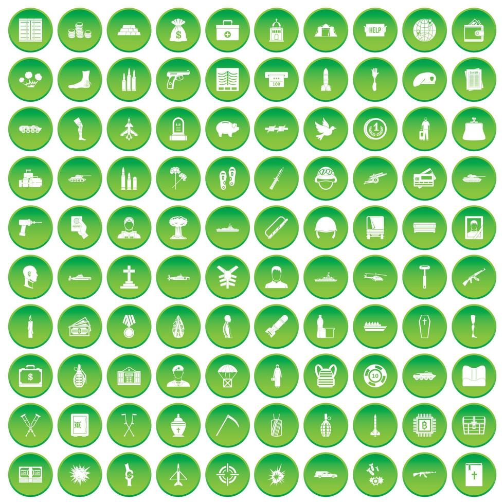 100 krig ikoner som grön cirkel vektor