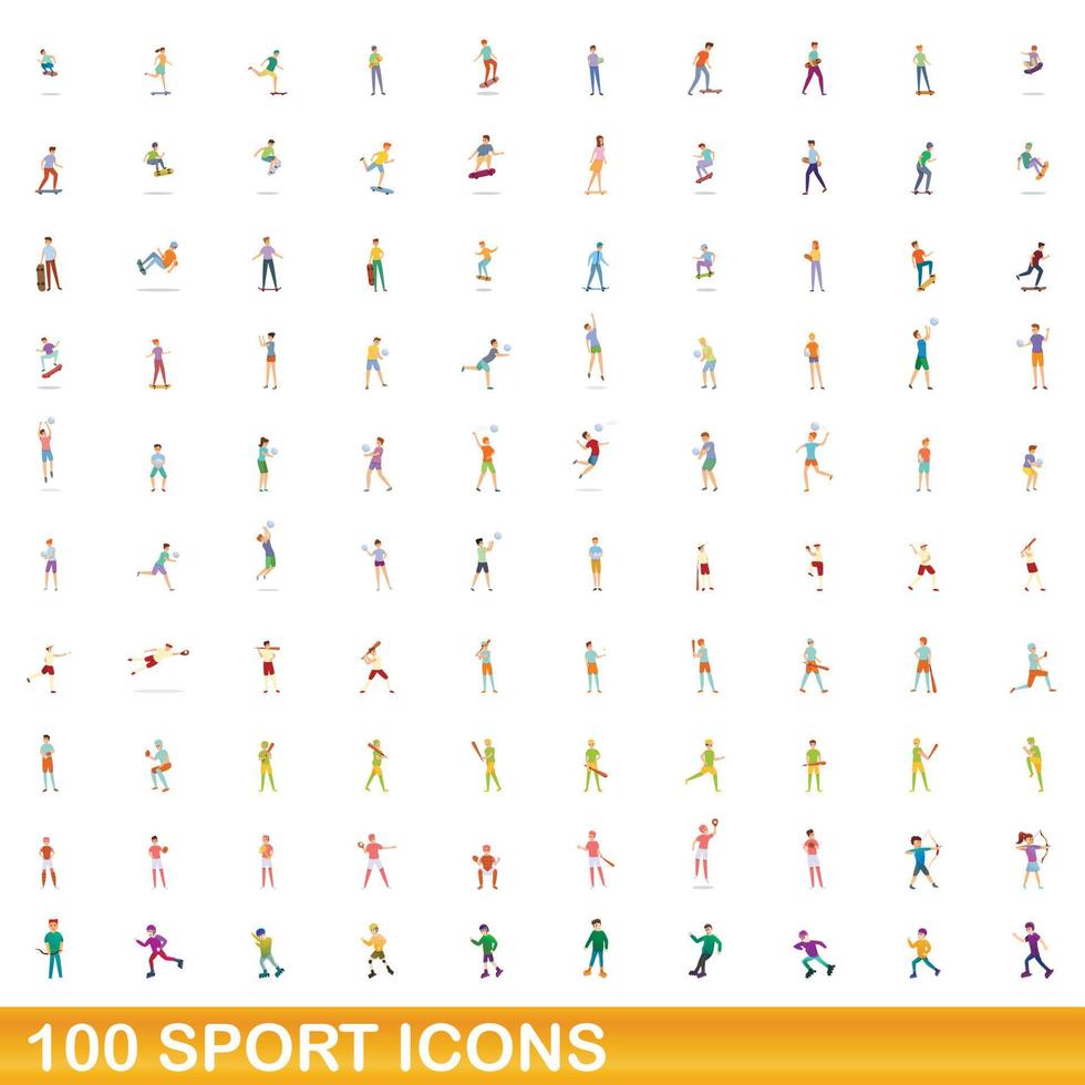 100 sport ikoner set, tecknad stil vektor