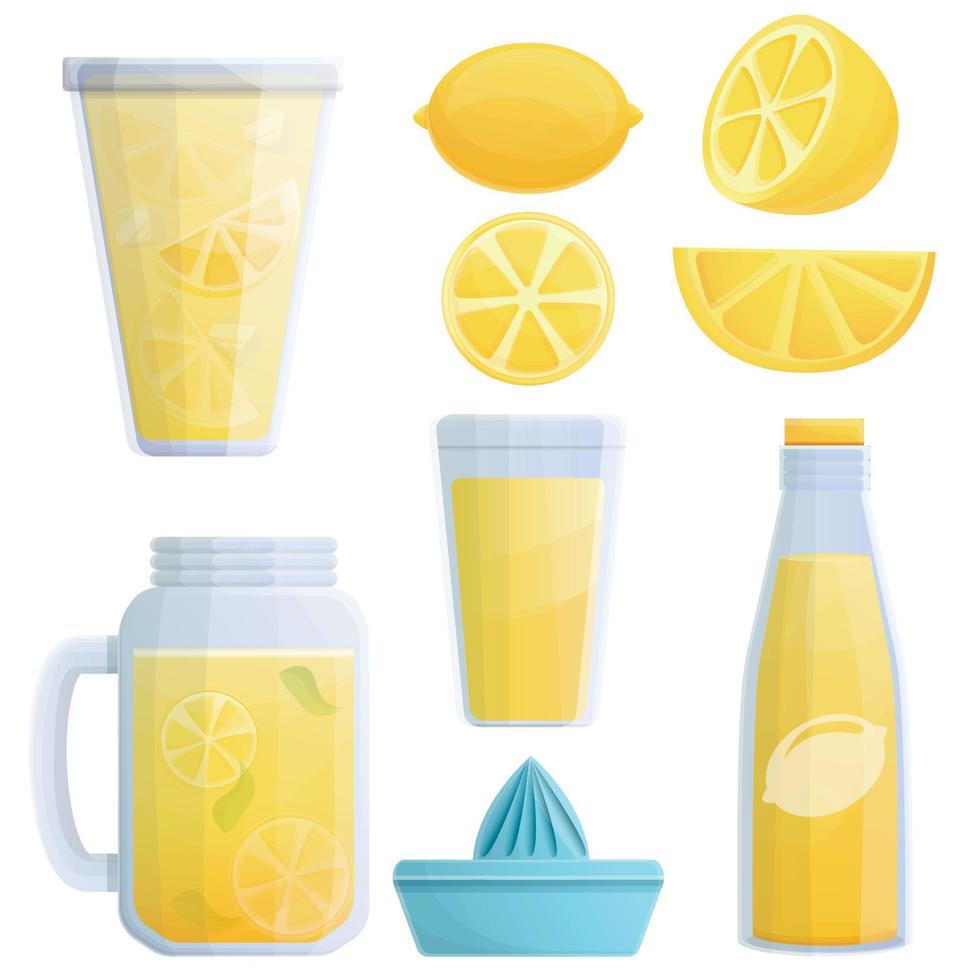 lemonad ikoner set, tecknad stil vektor