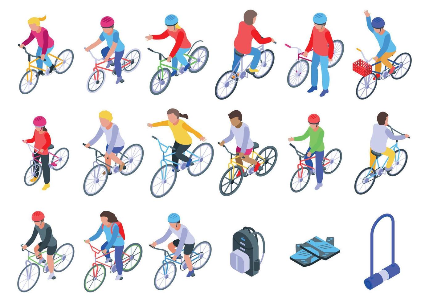 Kinder Radfahren Icons Set, isometrischer Stil vektor