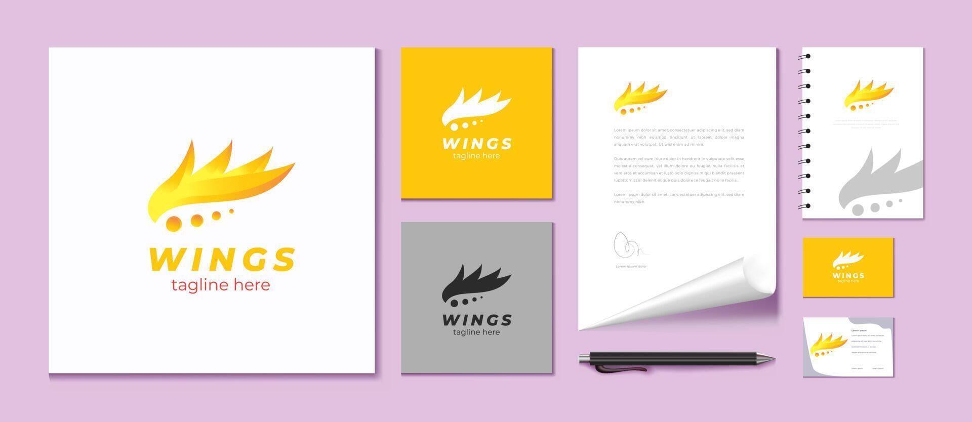 vingar gradient logotyp mall gul och orange vektor