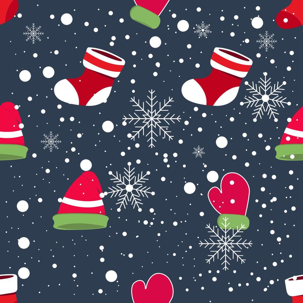 sömlösa strumpor hatt handske snö för jul symboler för mönster tapet bakgrund design vektorillustration vektor