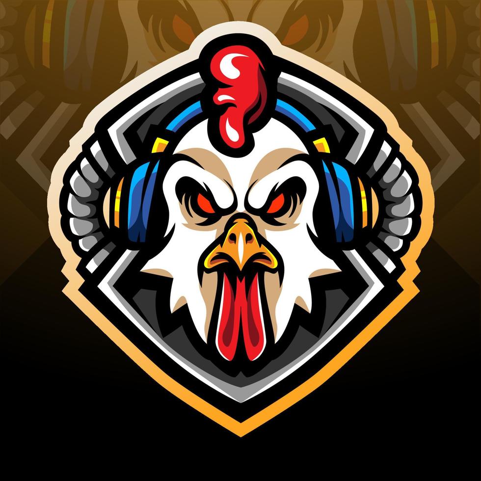 Hahn-Gaming-Maskottchen. Esport-Logo-Design. vektor