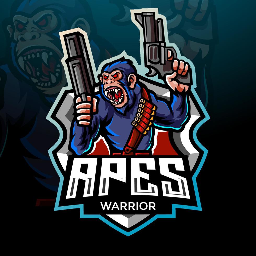 ape warrior esport logotyp maskot design vektor