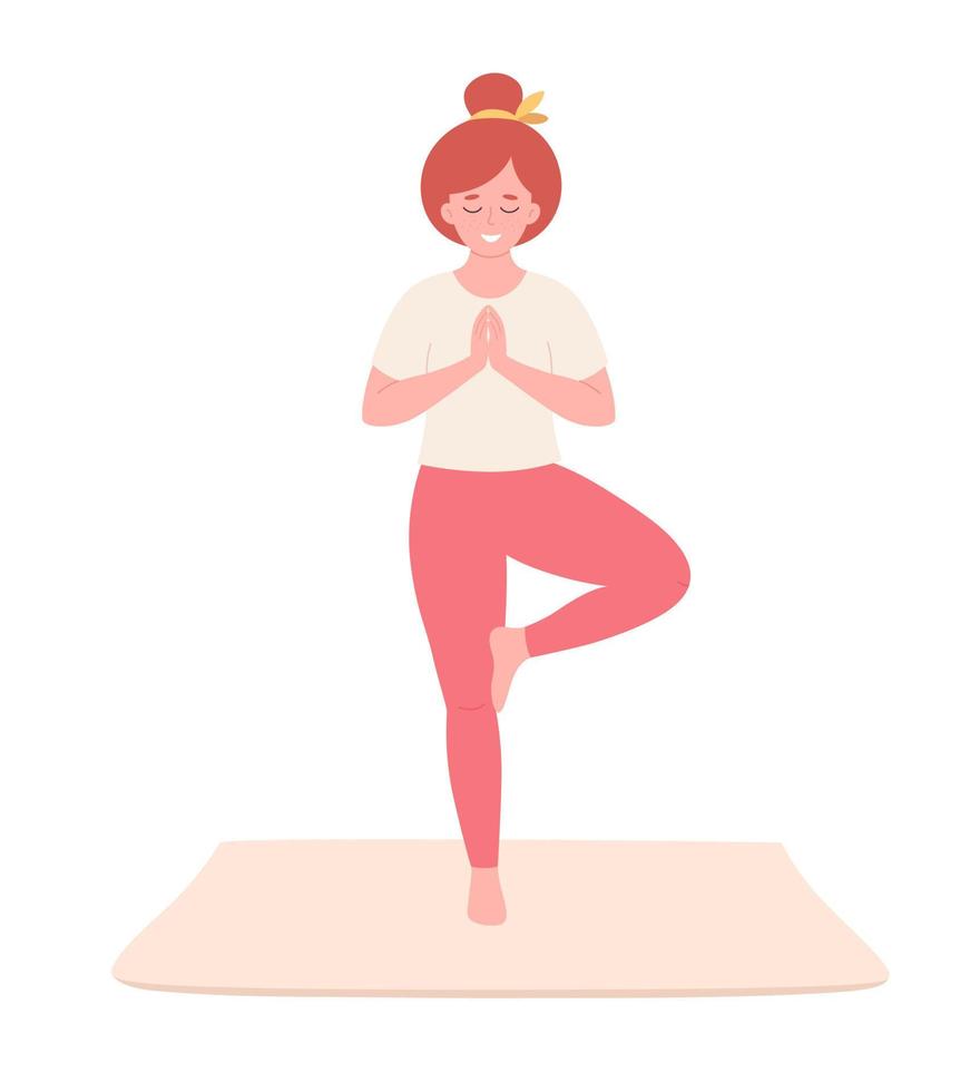 kvinna gör yoga. hälsosam livsstil, egenvård, yoga, meditation, mentalt välbefinnande vektor