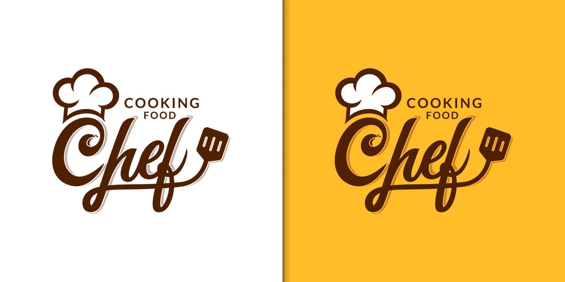 Küchenchef, der Logo mit Hut für Restaurant-Logo-Design-Vorlage kocht vektor