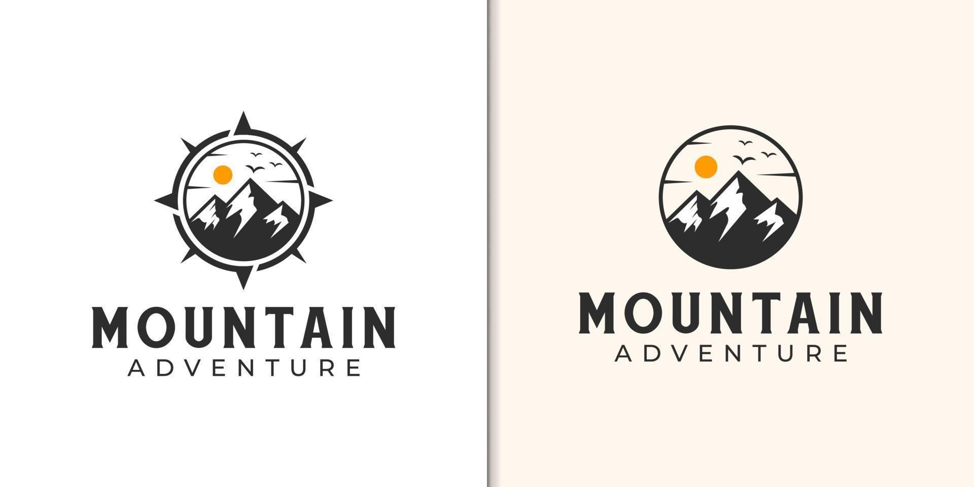 Vintage Mountain Outdoor-Abenteuer-Logo mit Kompass-Design-Konzept für Reisende vektor