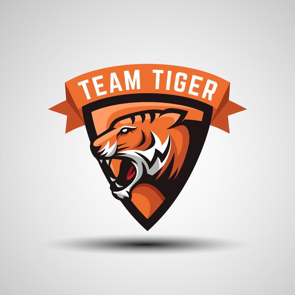 emblem logotyper av tiger ansikte med sköld för e sport team eller gaming logotyp design, vektor mall