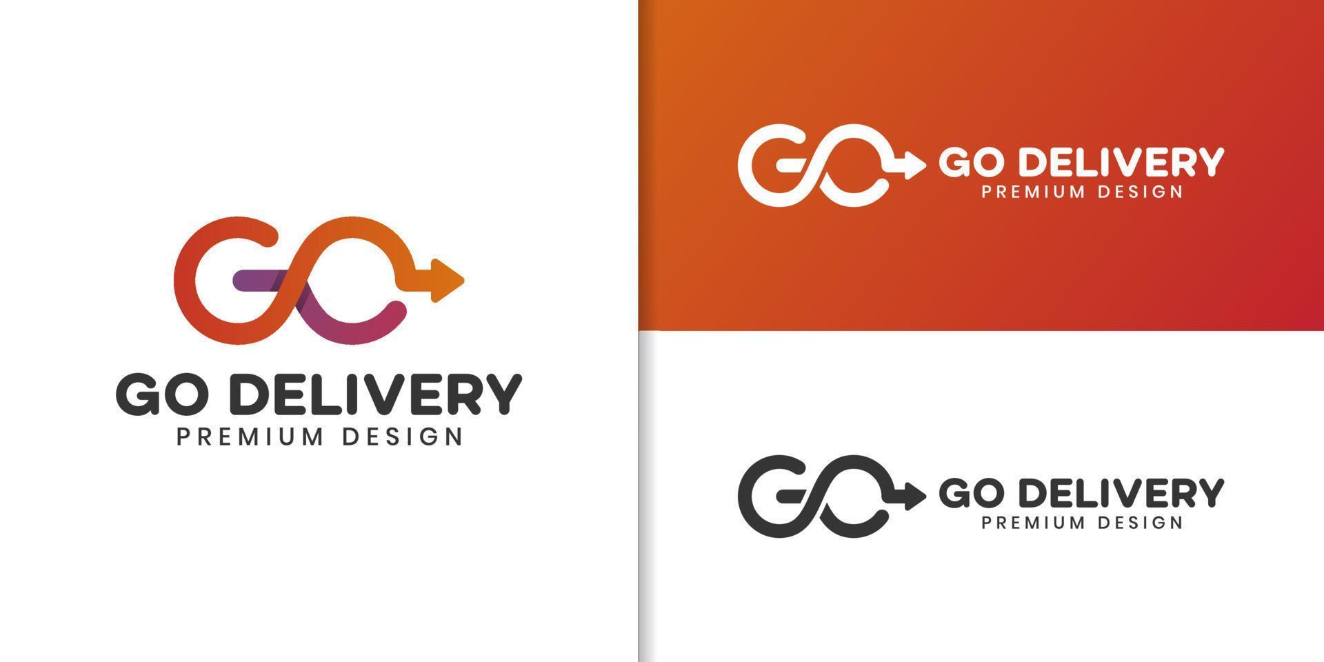 modern go leverans logotyp med business pil snabb ikon vektor design för logistik, fartyg, mat leverans logotyp