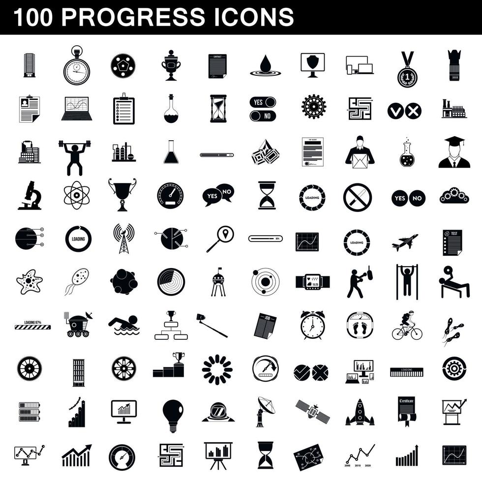100 framstegsikoner set, enkel stil vektor