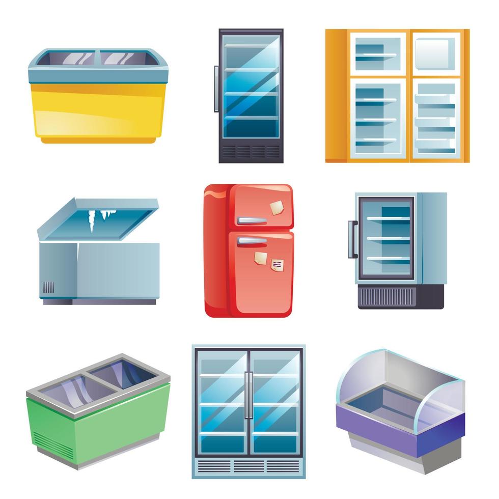 Gefrierschrank-Icons Set, Cartoon-Stil vektor