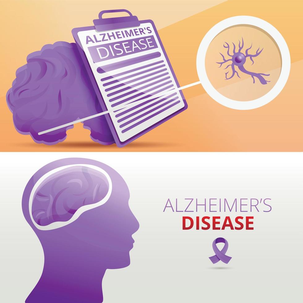 alzheimer sinne demens banner set, tecknad stil vektor