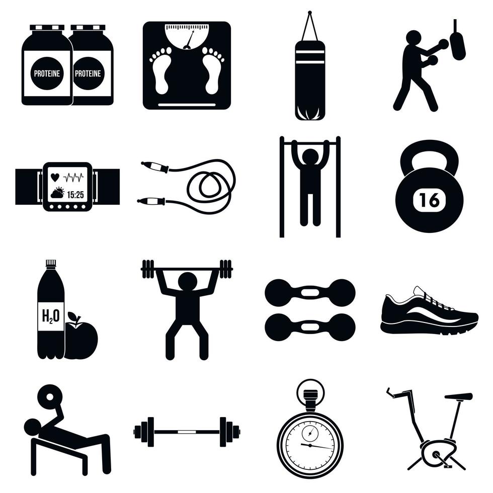 Fitnessstudio Icons Set, einfacher Stil vektor