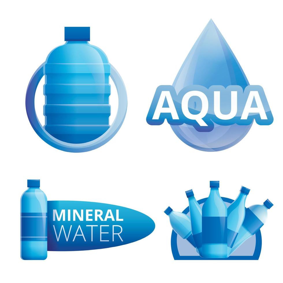 Mineralwasser-Logo-Set, Cartoon-Stil vektor