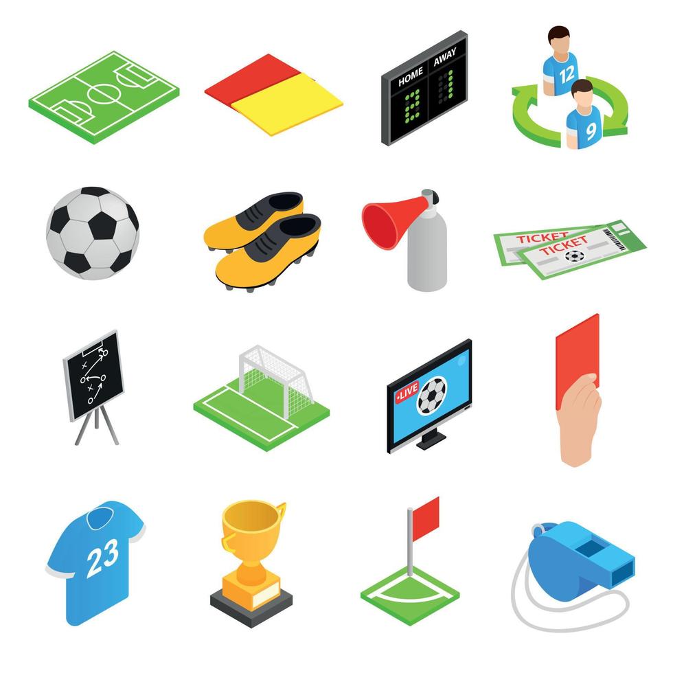 fotboll isometrisk 3d ikoner set vektor
