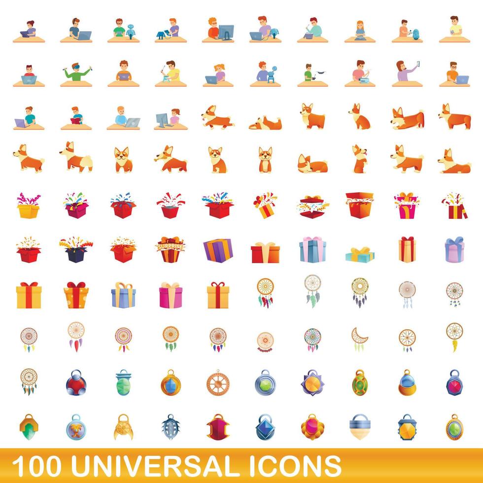 100 universelle Symbole im Cartoon-Stil vektor