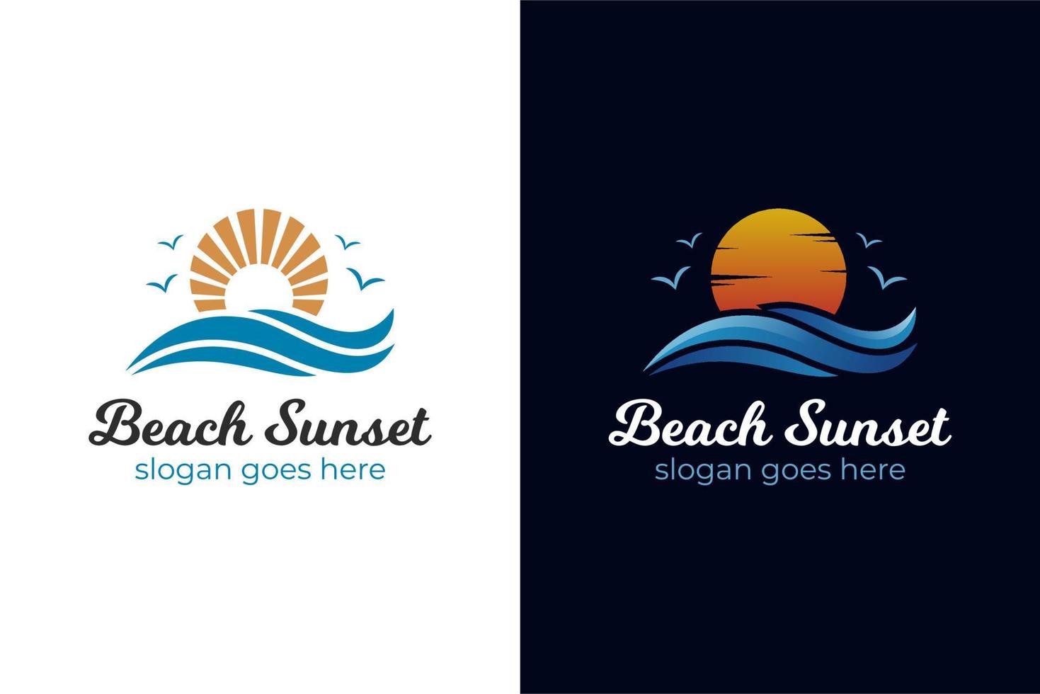 Ozean-Sonnenwellen-Logo. Sonnenuntergang Natur Meer Logo-Design-Vektor-Vorlage vektor