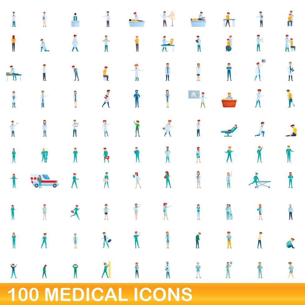 100 medizinische Symbole im Cartoon-Stil vektor